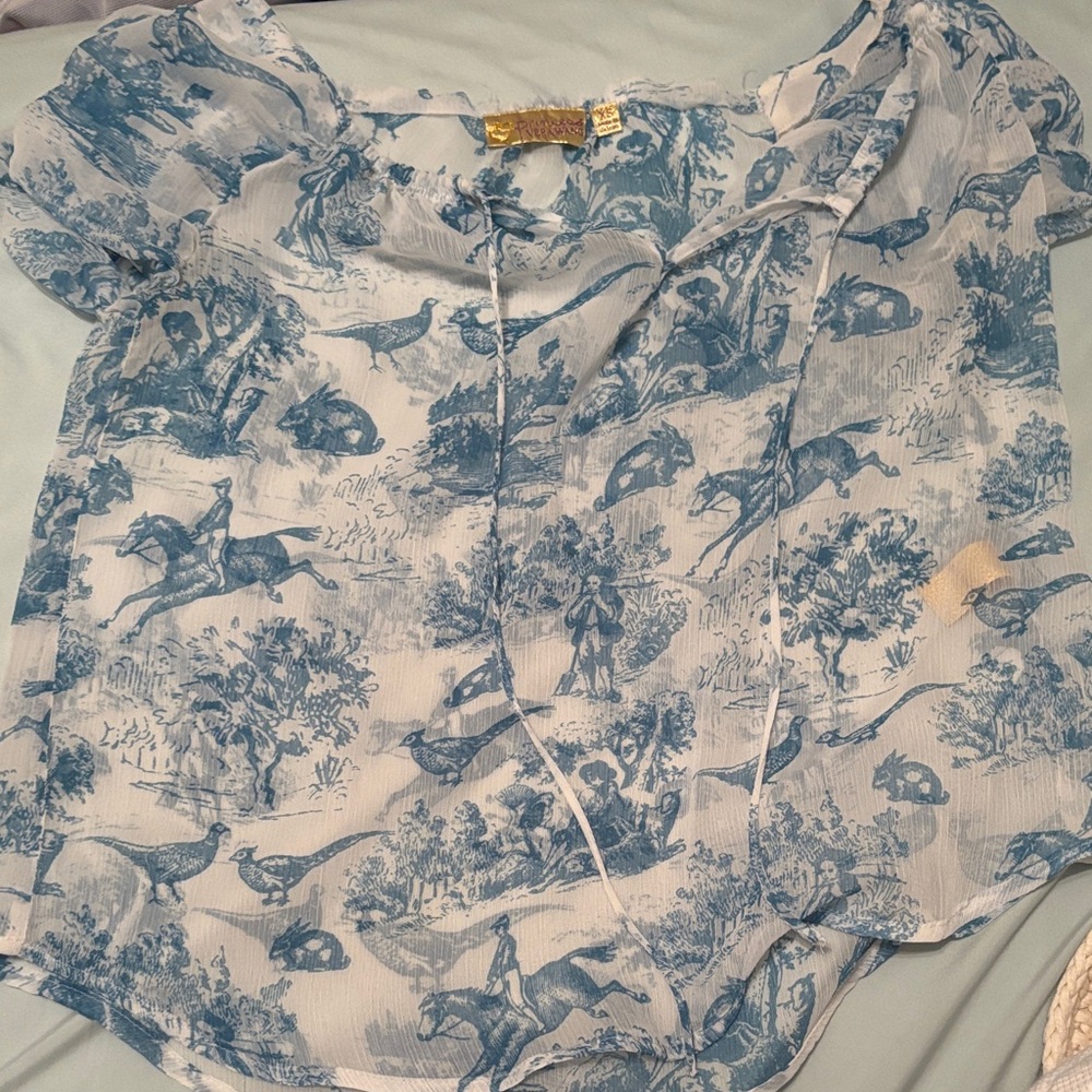 Blue and White Printed Blouse